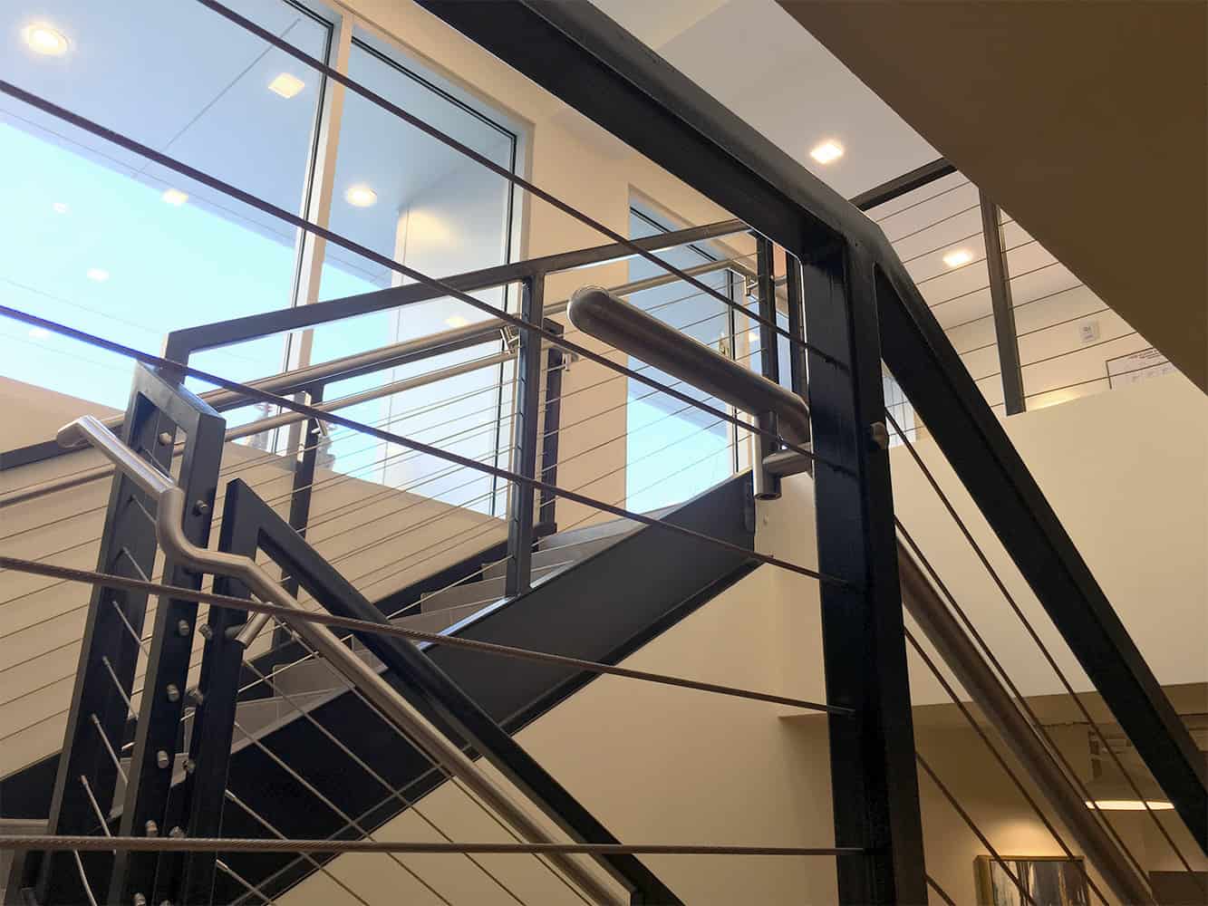 Detail of the Frequency open stair from the club room to the lobby