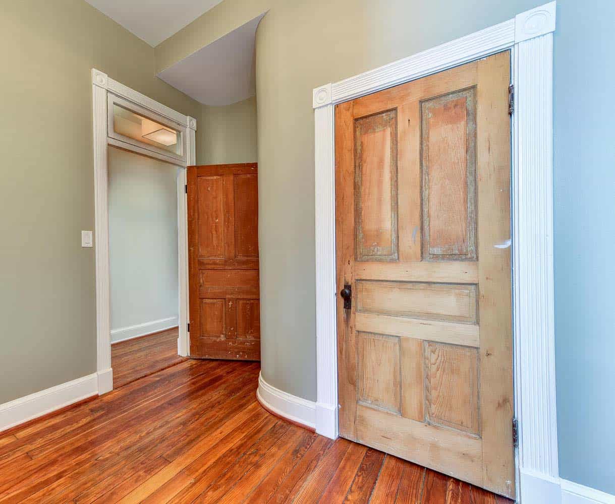 view of Goldenberg residence bedroom and salvaged doors
