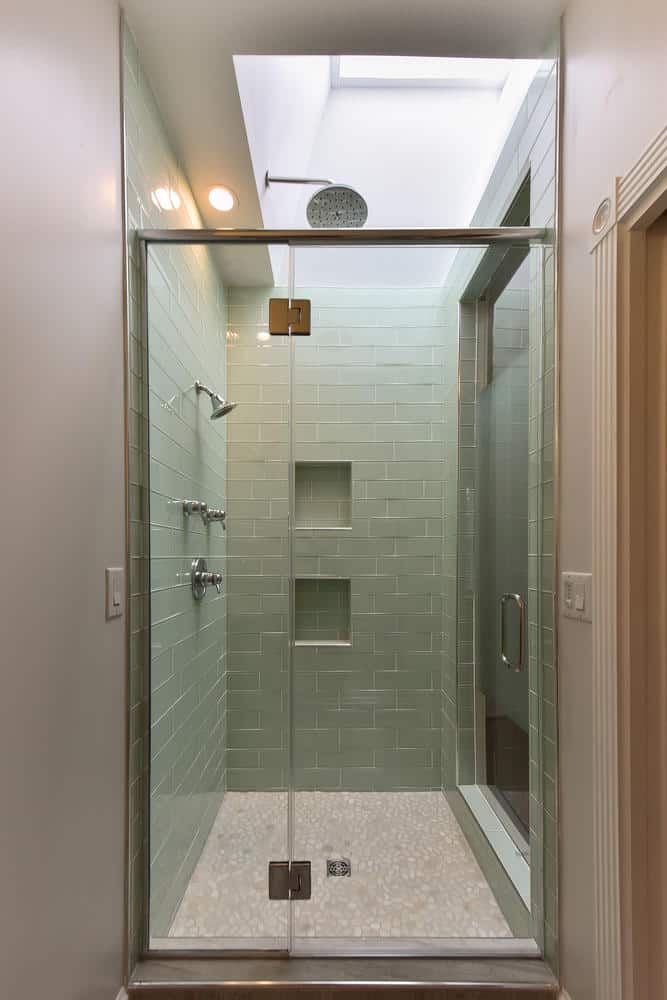 View of Goldenberg residence shower with skylight