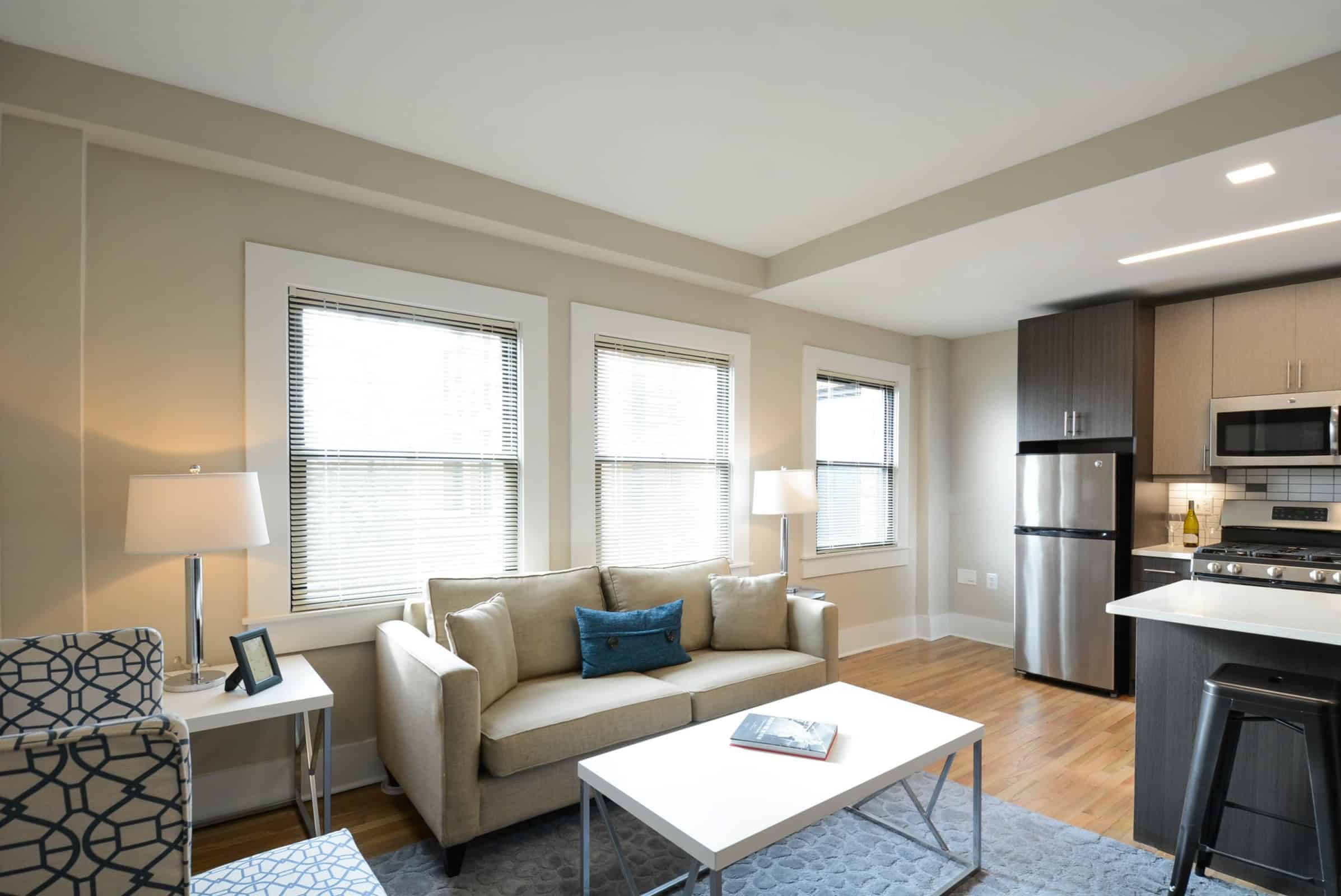 View of a typical unit living room at Third and Rhode